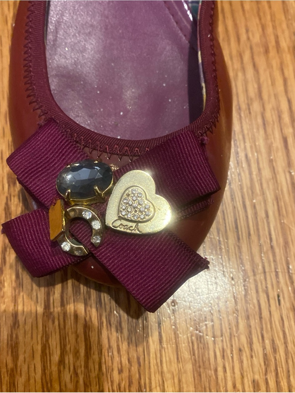 Women’s Burgundy Bow Ballet Flats - Picture 3 of 11